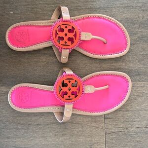 Tory Burch Vibrant Pink and Tan Sandals